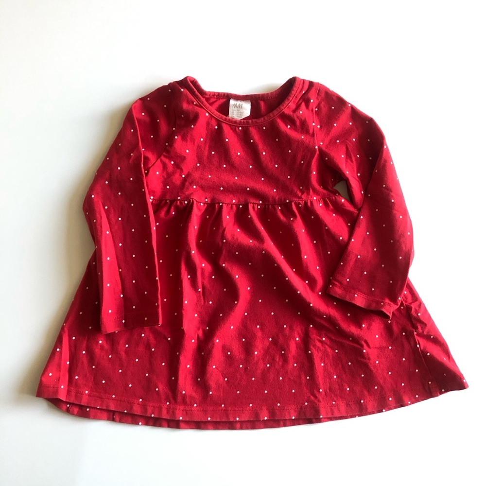 H&M Red and White Polka Dot Long Sleeve Dress